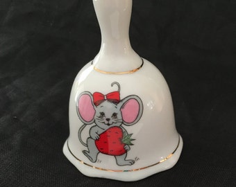 Vintage ceramic mouse Christmas bell, Christmas bell mouse, ceramic holiday bell, handbell, xmas hand bell, decorative mouse bell