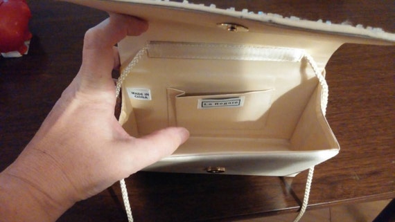 Vintage Beaded ivory clutch hand bag purse with s… - image 4