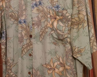 Vintage Tommy Bahama silk men's large sized short sleeve button down tropical shirt, Tommy Bahama hawaiian shirt, Vintage Tommy Bahama