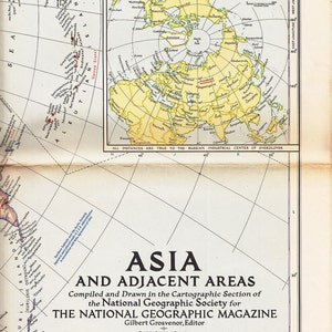 1951 Vintage National Geographic Map of Asia and Adjacent Areas