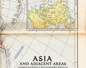 1951 Vintage National Geographic Map of Asia and Adjacent Areas