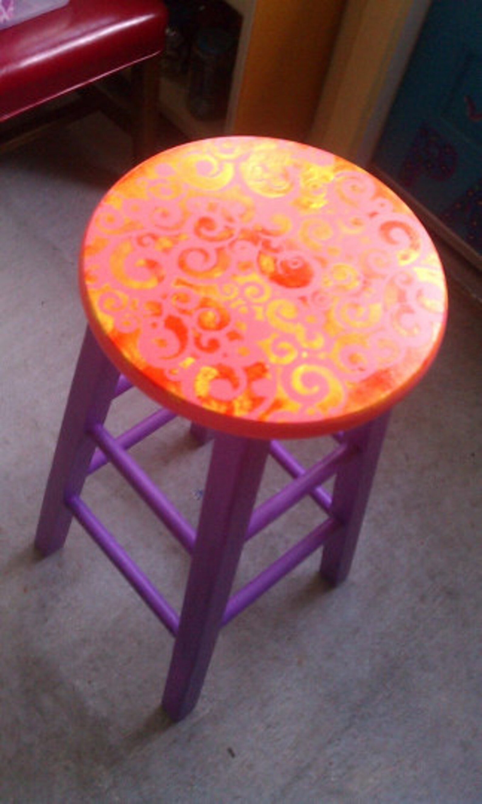 Bar Stool Hand Painted Wood Bar Stool Whimsical Bar Stool Etsy