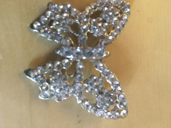 Vintage rhinestone silver butterfly pin, butterfl… - image 4
