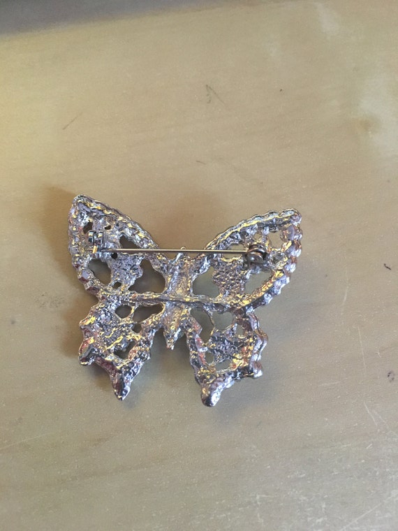 Vintage rhinestone silver butterfly pin, butterfl… - image 2