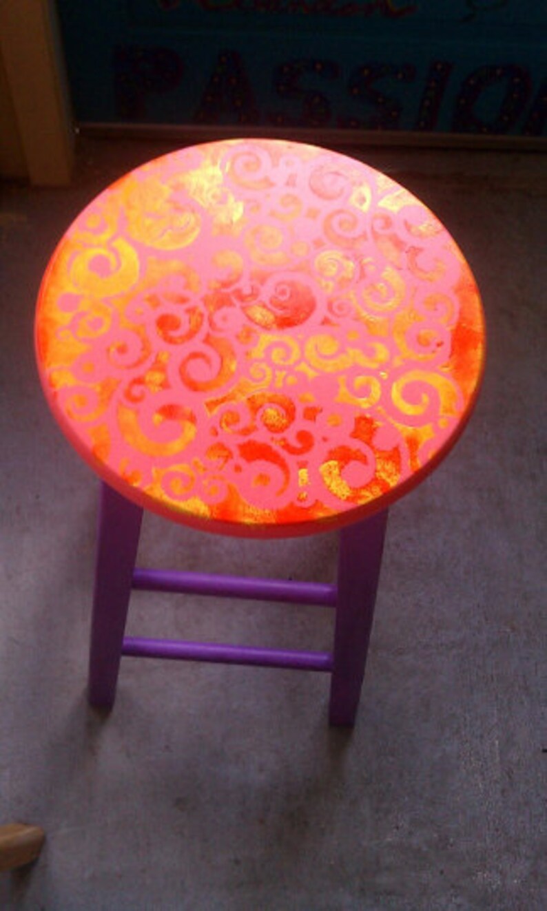 Bar Stool Hand Painted Wood Bar Stool Whimsical Bar Stool Etsy