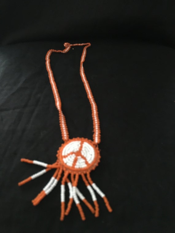 Seed bead peace sign necklace, indian beading neck