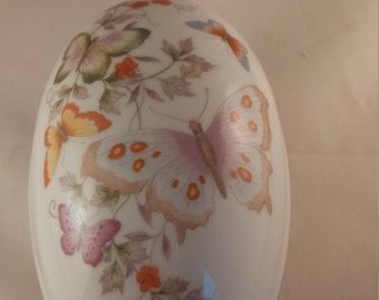 Avon Ceramic porcelain dish egg shape butterfly and flower, porcelain dish with lid, butterflies porcelain trinket box, porcelain