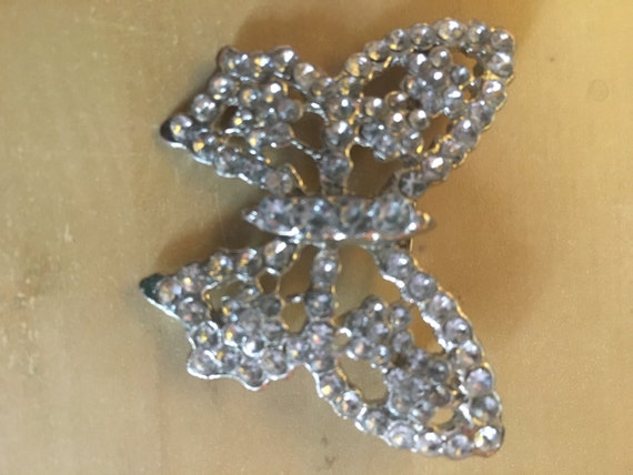Vintage rhinestone silver butterfly pin, butterfl… - image 5