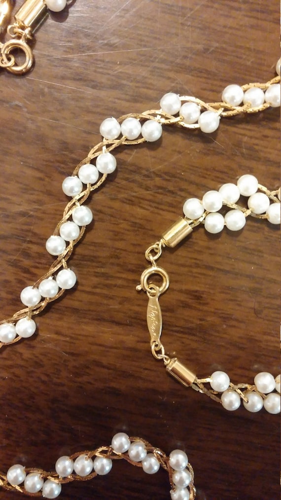 Vintage Napier braided goldtone and faux pearl nec