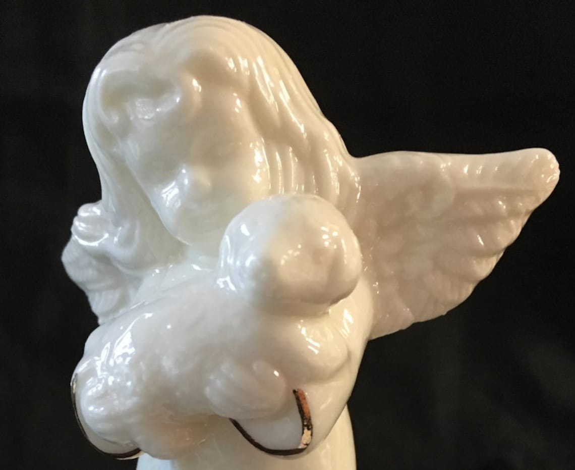 Vintage White Ceramic Angel Candle Holder, Angel Candlestick Holder, Ceramic Holiday Angel