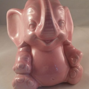 Pink ceramic elephant bank, baby girl elephant bank ceramic, vintage ceramic, baby decor, pink elephant coin bank, baby gift elephant kitsch