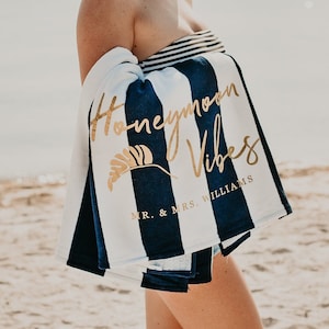 Honeymoon Vibes Personalized Beach Towel for Honeymoons for Him or Her