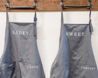 Couples Gift, Set of 2 Matching Aprons, Personalized Aprons, Sweet and Salty