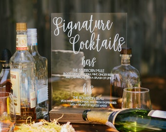 Signature Cocktail Sign, Custom Cocktail Sign, Cocktail Menu, Personalized Bar Signs, Wedding Signs Acrylic,