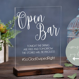 Open Bar Sign Open Bar Sign for Wedding Wedding Open Bar Sign Acrylic Wedding Sign Acrylic Sign Clear Wedding Sign Funny Sign image 1