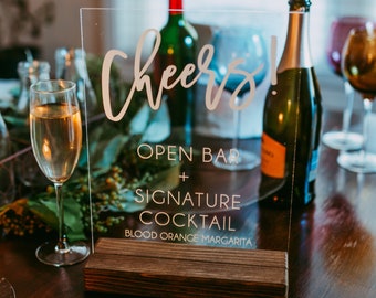 Open Bar Sign, Personalized Bar Signs, Signature Cocktail Sign, Wedding Signs Acrylic,