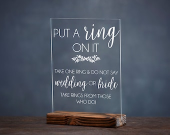 Put a Ring On It Clear Acrylic Bridal Shower Game Instructions Sign