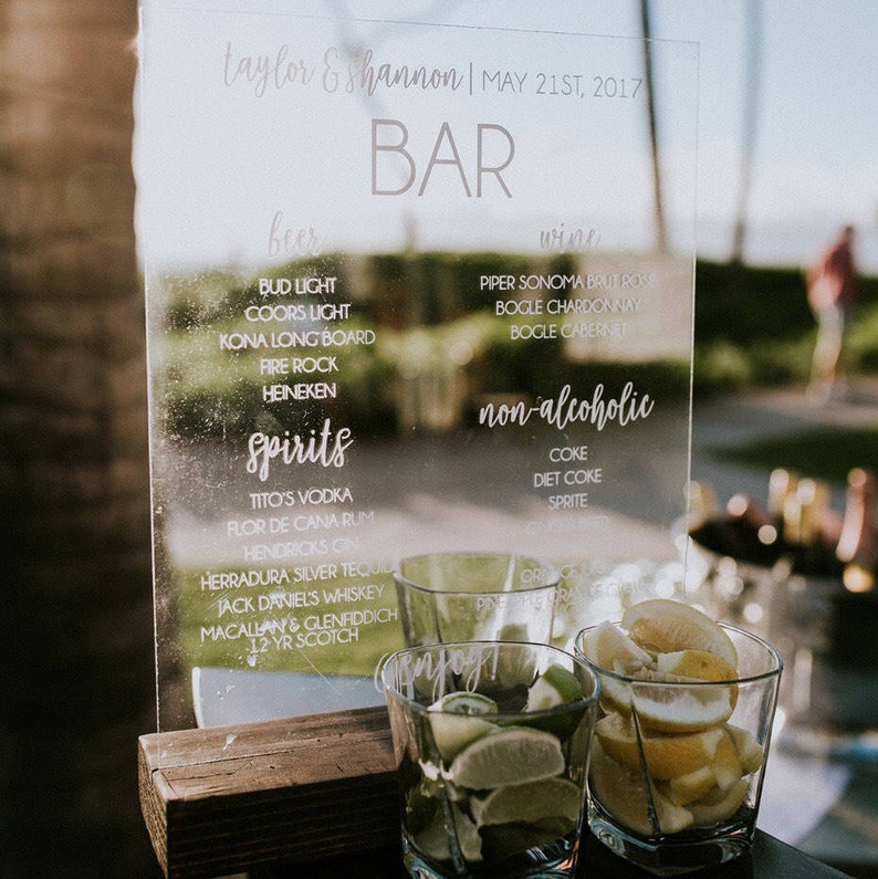 Wedding Bar Menu, Personalized Bar Signs, Wedding Signs Acrylic, Wedding Bar Sign image 2