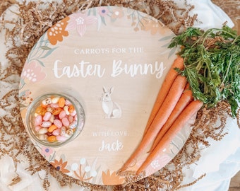 Easter Bunny Tray, Carrots for the Easter Bunny, Round Wood Tray, Kids Easter Gift, Creative Personalized Gifts,