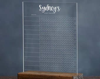 Monthly Habit Tracker, Acrylic Calendar, Personalized Sign, Dry Erase Board