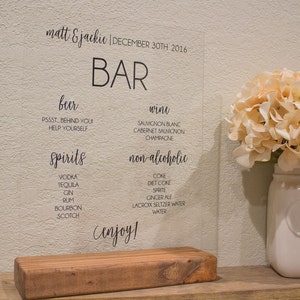 Wedding Bar Menu, Personalized Bar Signs, Wedding Signs Acrylic, Wedding Bar Sign image 6