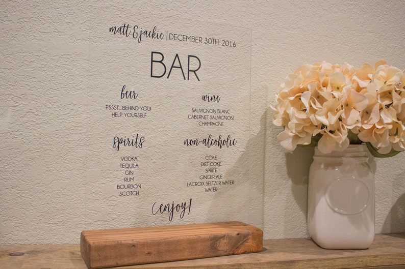 Wedding Bar Menu, Personalized Bar Signs, Wedding Signs Acrylic, Wedding Bar Sign image 6