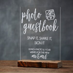 Photo Guestbook Sign Snap It, Shake It, Sign It Acrylic Wedding Sign image 2