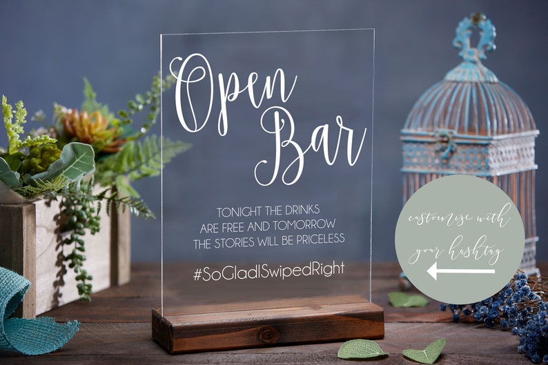 Open Bar Sign Open Bar Sign for Wedding Wedding Open Bar Sign Acrylic Wedding Sign Acrylic Sign Clear Wedding Sign Funny Sign image 1