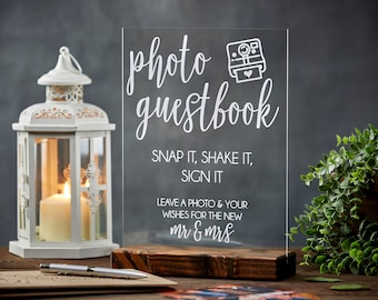 Photo Guestbook Sign - Snap It, Shake It, Sign It - Acrylic Wedding Sign