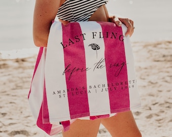 Last Fling Before the Ring Bachelorette Party Beach Towel for Bride & Bridesmaids