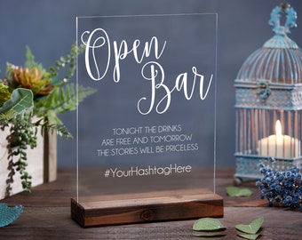 Open Bar Sign, Personalized Bar Signs, Hashtag Sign, Acrylic Wedding Sign, Wedding Décor