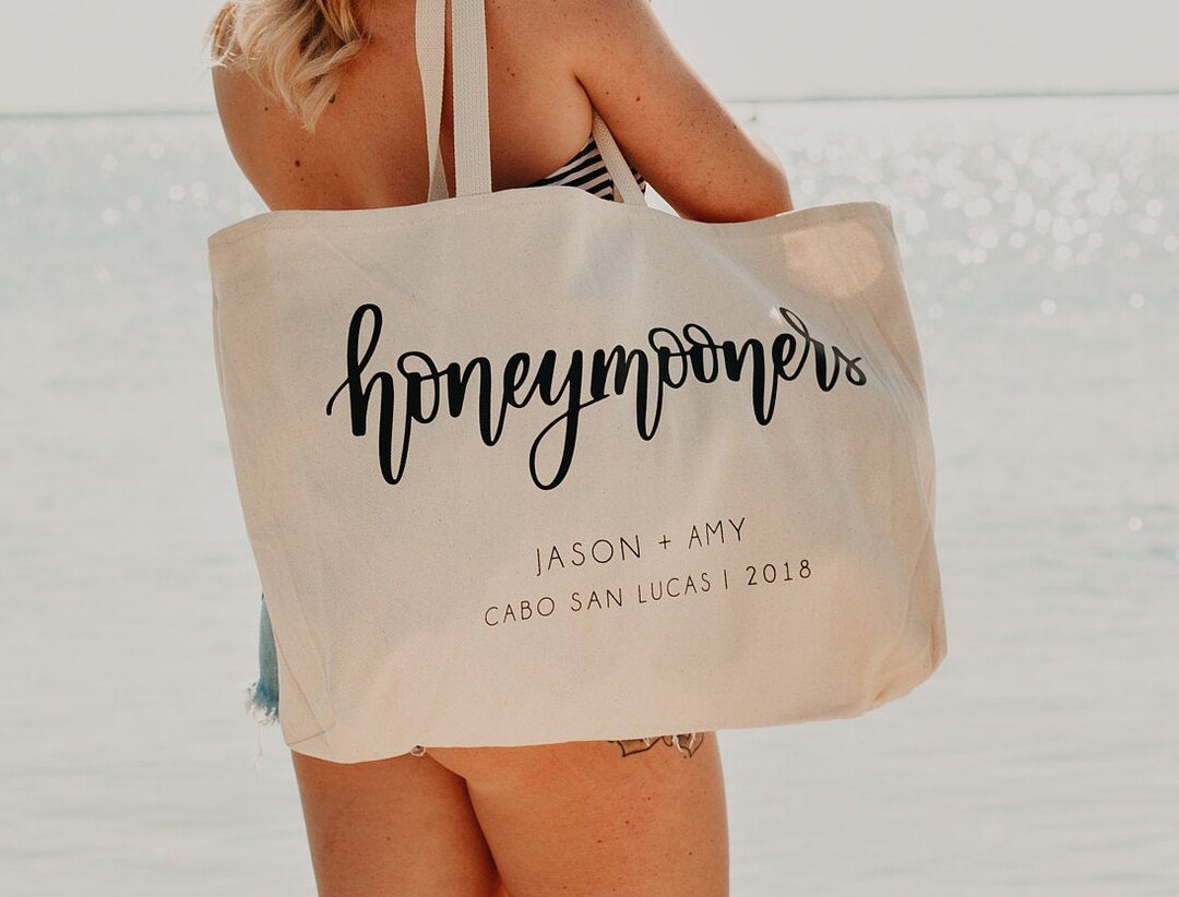 Honeymooners Personalized Canvas Beach Bag for Newlyweds Etsy