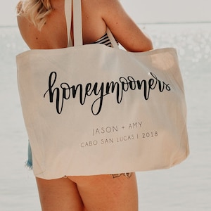 Honeymooners Personalized Canvas Beach Bag for Newlyweds
