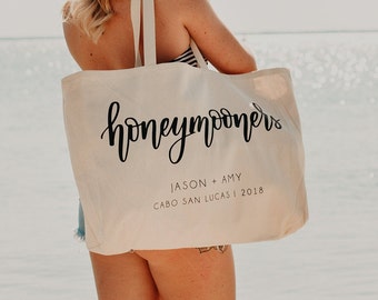 Honeymooners Personalized Canvas Beach Bag for Newlyweds