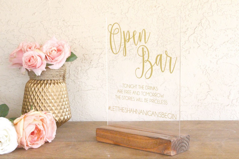 Open Bar Sign Open Bar Sign for Wedding Wedding Open Bar Sign Acrylic Wedding Sign Acrylic Sign Clear Wedding Sign Funny Sign image 5