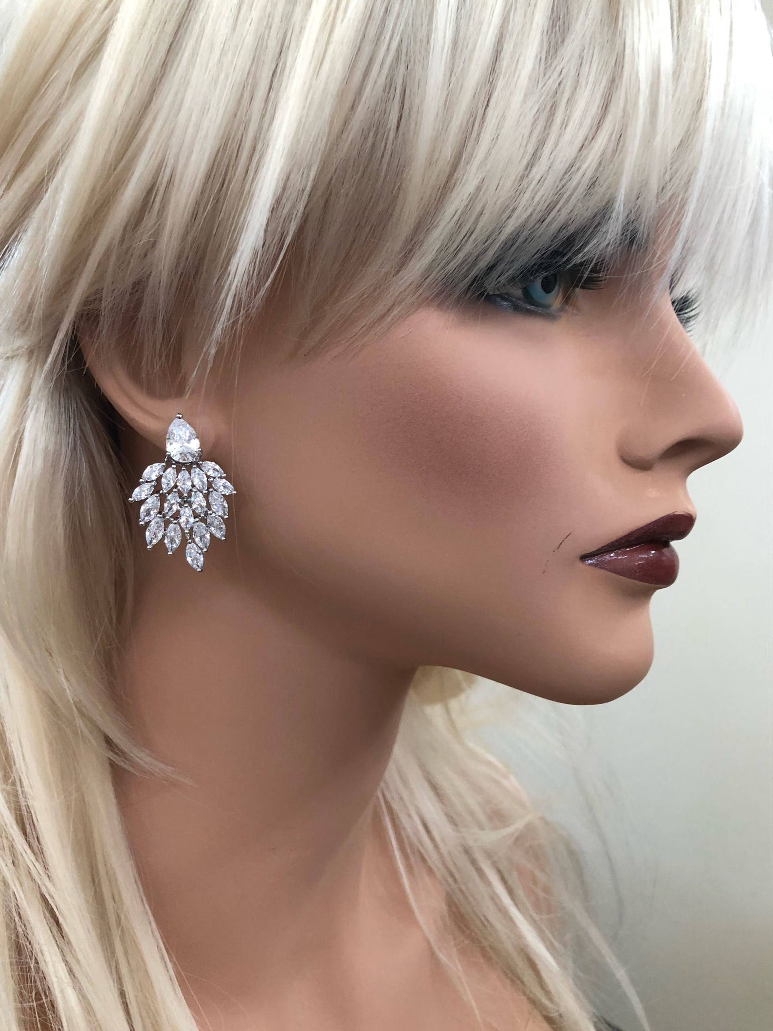 Unique stud earrings teardrop stud earrings cubic zirconia Etsy