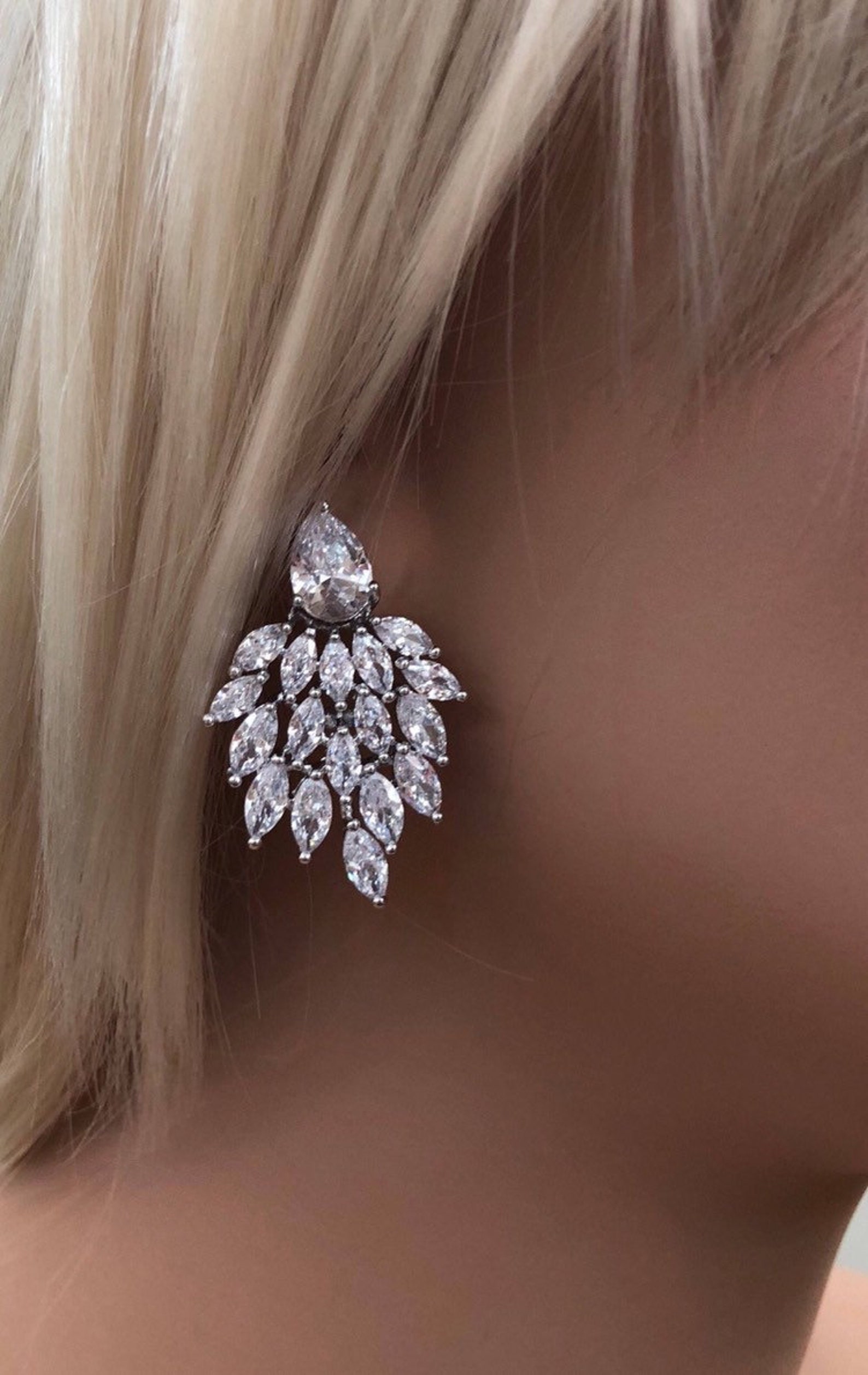 Unique stud earrings teardrop stud earrings cubic zirconia Etsy