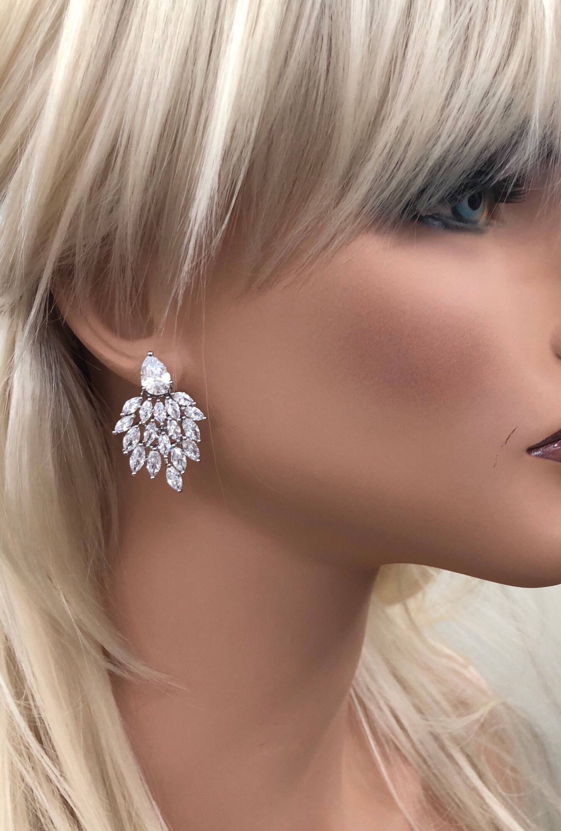 Unique stud earrings teardrop stud earrings cubic zirconia Etsy