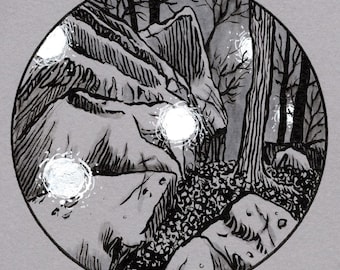 Lights at Rock Maze – original illustration by Timothy Renner – Strange Familiars – paranormal – high strangeness