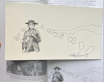 TWO ORIGINAL hermit illustrations + signed book by Timothy Renner – hermits – loners – forgotten history