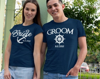 Bride and Groom Custom Shirts, Nautical Theme Wedding Shirts - 238