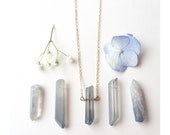 Pale Matte Blue Mystic Quartz Long Crystal Necklace - 14k Gold Filled Chain, Raw Quartz Crystal