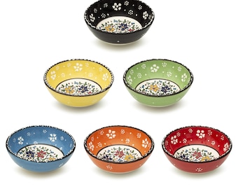Small Ceramic Bowls Set of 6 - Snack Bowls for Tapas, Nuts, Olive, Soy Sauce Dish, Dip Bowls, Sushi - Decorative Moroccan Spanish Mandala