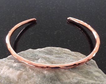 Copper Bracelet, Adjustable, 8 Gauge Hammered Wire, Shiny, 7th Anniversary Gift