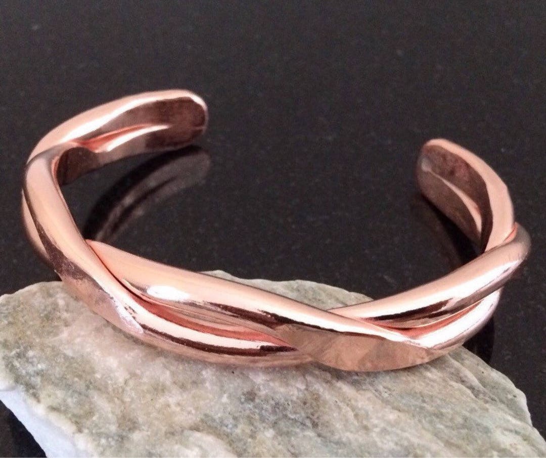 Men's Copper Bracelet Adjustable, 4 Gauge Copper Wire, Shiny, Twisted