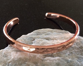 Copper Bracelet, Adjustable, 4 Gauge Hammered Wire, Shiny, 1/4 Inch (6.35 mm) Wide, 7th Anniversary Gift