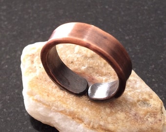 Copper Ring, Adjustable, 1/4 Inch (6.35 mm) Wide Band, 6 Gauge Wire, Patina