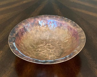 Copper Bowl, Hand Hammered, Decorative Centerpiece, Patina Finish