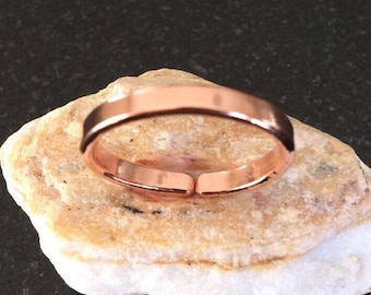 Copper Ring - Adjustable, 10 Gauge Copper Wire, Shiny, 1/8 Inch (3.18 mm) Wide Band - Handcrafted by JW