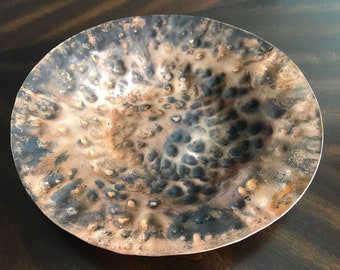 Copper Bowl, Hand Hammered, Decorative Centerpiece, Patina Finish